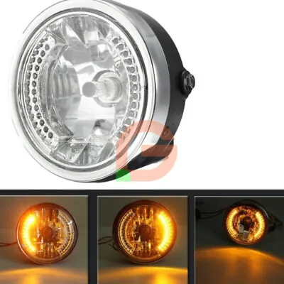 12V 7  Inch H4 Motorcycle Headlight Amber LED Turn Signal Light For Cafe Racer • $37.52