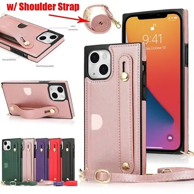 For IPhone 15 14 13 12 11 Pro Max X XS 87 SE Leather Stand Case Cover With Strap • $16.59