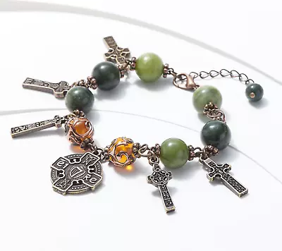 Connemara Marble Crosses Of Ireland Antiqued FinshedBracelet Size 7 +2  • $131.32