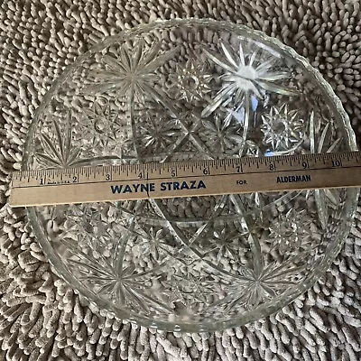 Vintage Anchor Hocking Cut Glass HobStar Pattern Clear Salad Serving Bowl 10.5  • $19