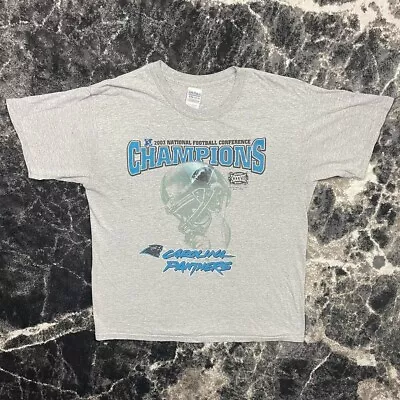 Vintage Carolina Panthers Shirt Large — 2000s Helmet Champions NFL Logo Gray • $18