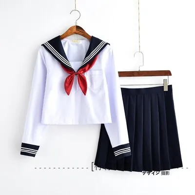 Japanese School Girls Uniform Sailor Suit Blouse + Skirt Seifuku Long Sleeves • $79