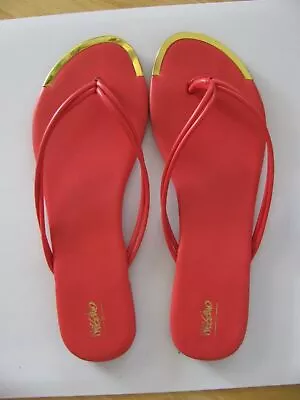 Mossimo Thong Sandals Flip Flop Flat Sandals Orange W/Gold Trim Size 9 • $7.99