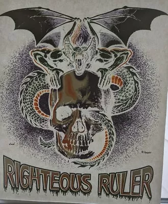 Vtg 90s Biker Righteous Ruler Dragon Skull T Shirt Transfer Tee  Heat Transfer • $16.20