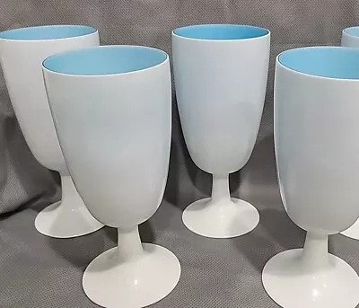 (4)Vintage MCM Carlo Moretti Encased Italian Modern Art Glass Goblets White Blue • $99.99