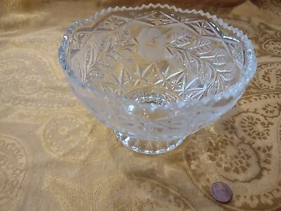 Vintage Zajecar Crystal Bowl Hand Cut Etched Roses Made In Yugoslavia 1970's  • $10.95