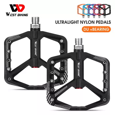 WEST BIKING Bicycle Pedals DU Bearings MTB Cycling Nylon Bike Pedals 9/16 In • $19.78