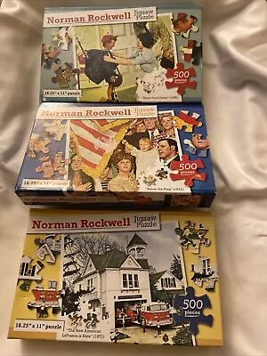 Norman Rockwell Jigsaw Puzzle LOT ~ 3 Salute The Flag Home From Camp the New.. • $19.90