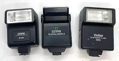 Vintage SUNPAK & VIVITAR Flash X 3 Softlite 1600A  SP170 Vivitar 1900 • $38