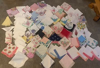 Vintage Lot Of 80 Hankies Floral Emboidered Design Must See! Crafts • $19.99