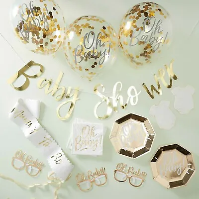 £12.60 • Buy Oh Baby Shower Party Tableware Decoration Gold Foiled Gender Reveal Luxury Cute