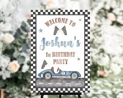Personalised Racing Car Birthday Party Welcome Sign Add Name & Age Choose Size • £4.50