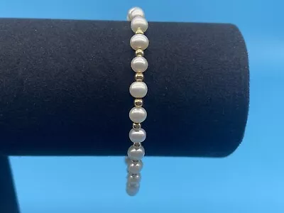 14 K Gold Mexico Vintage Designer Bracelet Fine Jewelry Pearls 5.2 Gr 7.5” • $130