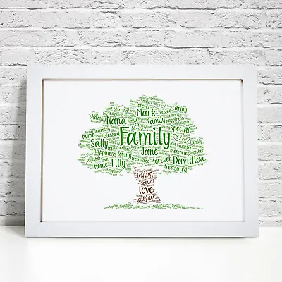 Personalised Family Tree Framed Print Birthday Gift Mothers Day Wall Word Art • £13.49