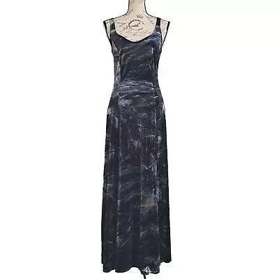 Betsy And Adam Velvet Maxi Slit Whimsigoth 90s Black Grey Long Dress Size 10 • $30