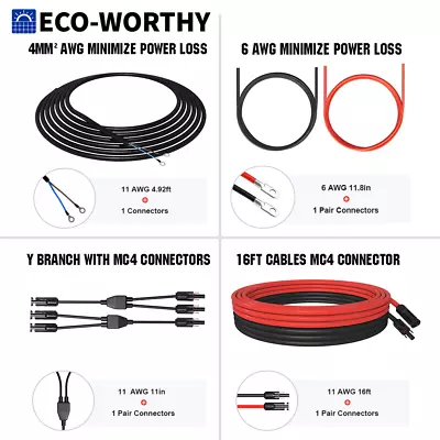 ECO-WORTHY Solar Panel Accessories And Y Branch Connector Battery Cables Kit • $14.99