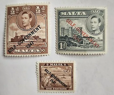 Malta VINTAGE 1948 Self Government  Overprint  Set George VI MINT MNH • $1.95