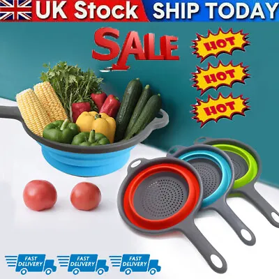 Silicone Colander Collapsible Food Strainer Basket With Handle Drain Water RY • £6.46