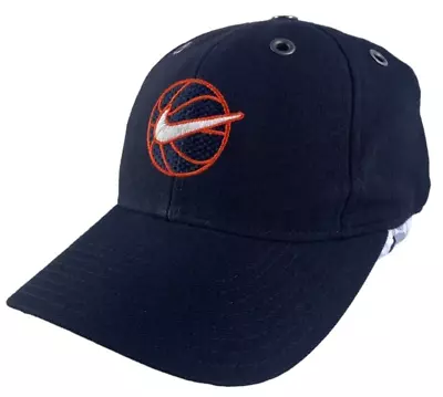 Vintage Nike Basketball Swoosh Logo Elastic Fitted Cap Hat Adult S/M Metal Eyes • $29.97