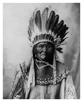 Geronimo Apache Native American Cheif Feather Headress 8x10 B&w Photo • $8.49