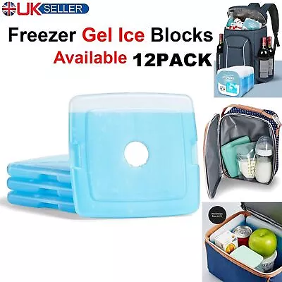 12 X REUSEABLE FREEZER ICE BLOCKS Cool Pack Cooler Bag For Picnic Or Camping • £10.45