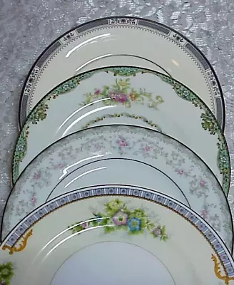 Vintage Mismatched China Dessert Plates (4) Gold Silver Bands 6 1/4  To 6 1/2  • $18.39