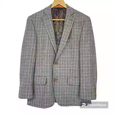 Tallia Blazer Plaid Wool Size 38R Suit Jacket Cream Tan Double Button • $64.99