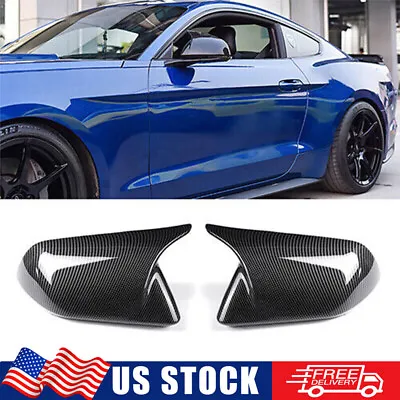 2x For 2015-2022 Ford Mustang M Horn Rearview Side Mirror Cover Cap Carbon Fiber • $33.23