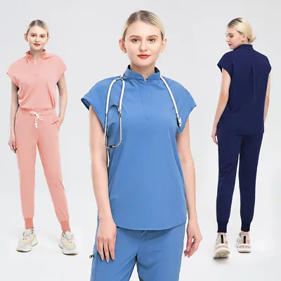 Women Scrub Sets Stretch Jogger Drawstring Pants Nurse Uniform Medical Workware • $18.69