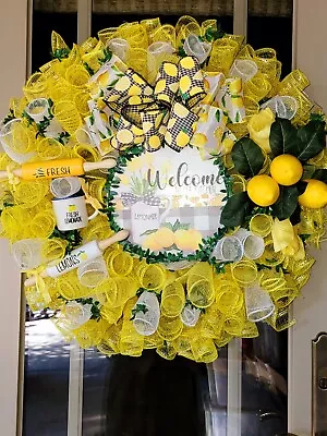 Spring Summer Everyday Deco Mesh Wreath Handmade Yellow Lemons 🍋 Kitchen • $55