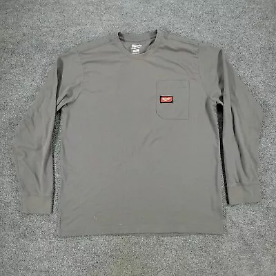 Milwaukee Tool Shirt Men's XL Gray Logo Patch Pocket Long Sleeve Crew Neck Adult • $13.99