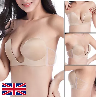 Women Silicone Stick On Bra Self Adhesive Push Up Strapless Backless U Shape UK • £4.99