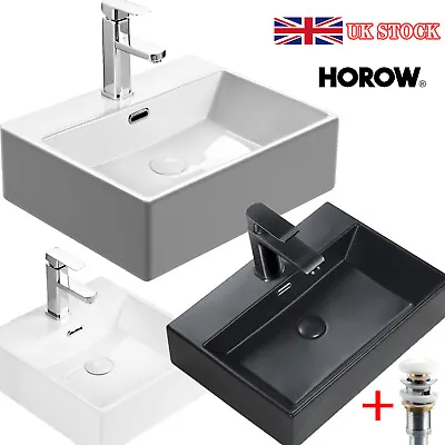 Bathroom Counter Top Wash Basin Wall Mount Ceramic Cloakroom Gloss Sink White UK • £37.79