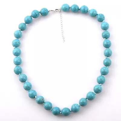 LARGE 12 Mm Turquoise HOWLITE BEAD Necklace Knotted In 925 Silver Extender 18+2 • £14.99