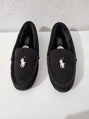 $50 • Buy Polo Ralph Lauren Dezi White Pony Women's Slippers Slip On Moccasins Shoes Blk 7