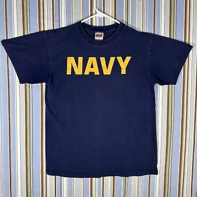 Vintage US Navy Authentic Blue Yellow T-Shirt Medium 18.5 X 26 • $15.95