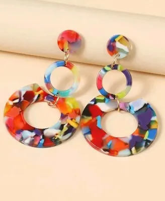 £5.99 • Buy Women Fashion Acrylic Colour Block Drop Dangle Boho Earrings Retro New Jewelry 