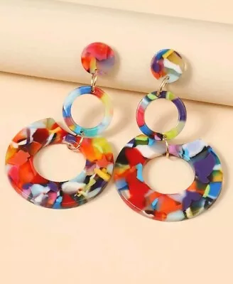 £5.99 • Buy Women Fashion Acrylic Colour Block Drop Dangle Boho Earrings Retro New Jewelry 