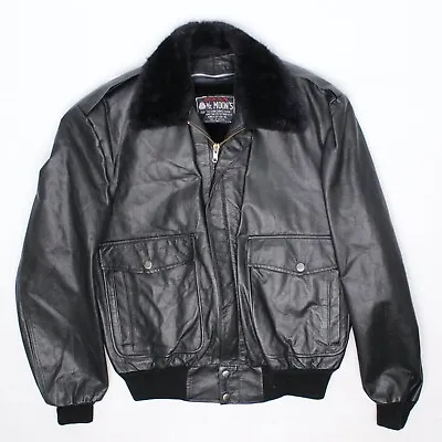 VTG Mr Moons Mens Leather Bomber Jacket 40 Black Removable Winter Lining Coat • $144.49