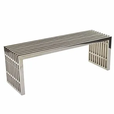 Modway Gridiron 46.5  Metal Dining Bench In Silver • $220.22