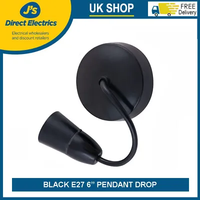 Black 6  Inch Ceiling Rose And Light Pendant Drop T2  Lamp Holder  ES E27 • £1.49