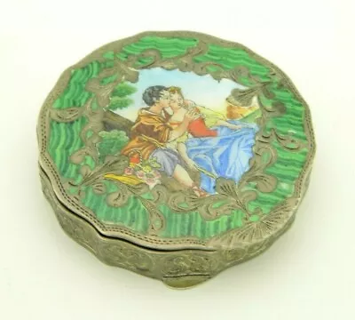 Antique Italian Miniature Enamel Courting Picnic 800 Silver Makeup Compact Case • $299.99