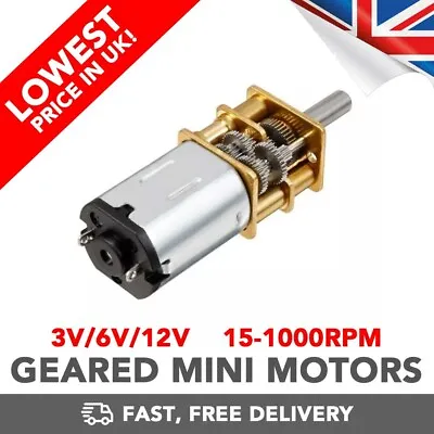 Geared Micro Motor Speed Reduction Gearbox (15-1000RPM) DC 3v 6v 12v RC • £4.99