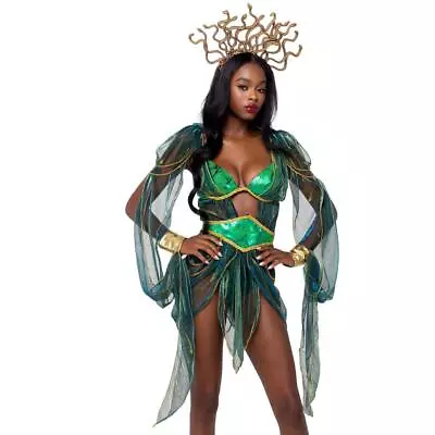 Medusa Costume Shimmer Draped Bodysuit Sheer Iridescent Snake Headband 6201 • $84.99