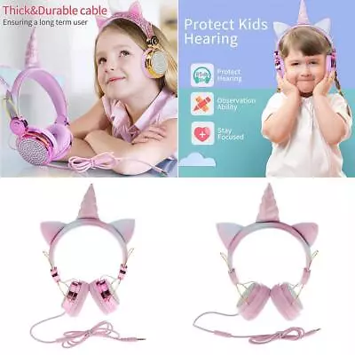 Unicorn Cartoon Glitter Kids Wired Stereo Headphone For Girls Birthday Gift • $13.99