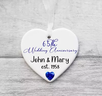 65th Wedding Anniversary Hanging Decoration Blue Sapphire Wedding Personalised • £8.49