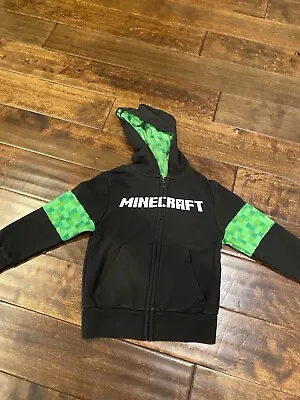 Little Boys Minecraft Zip Up Hoodie Sweatshirt Size Small 4 Black & Green • $13