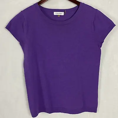 Calvin Klein Purple Sweater Tee Cap Sleeves Rayon Silk Lightweight Medium Shirt • $24.99