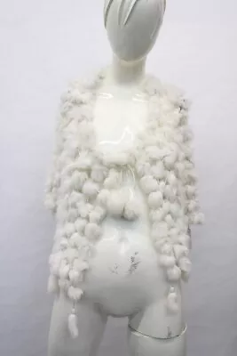 Mint White Rabbit Fur Pompom Stole Wrap Women Woman • $39
