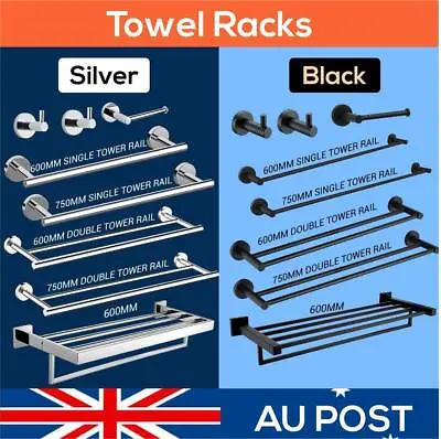 $22 • Buy Towel Rail Racks Toilet Roll Holder Robe Hooks Bathroom Accessories Set  AU POST